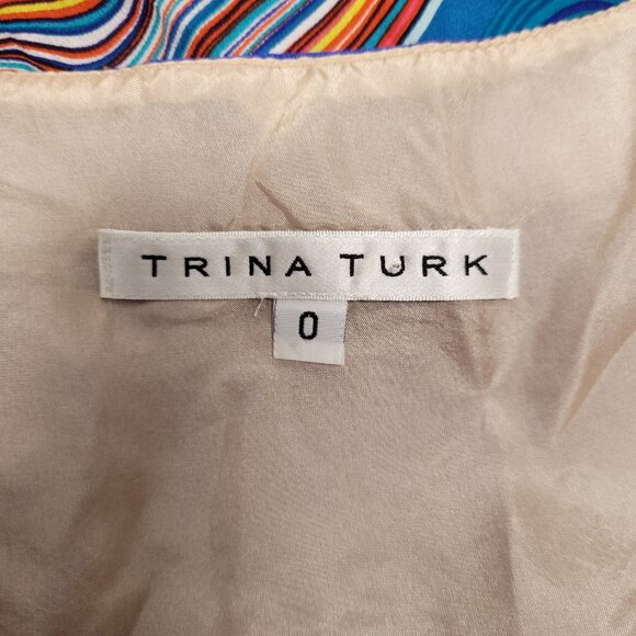 Trina Turk Caspian Agate Swirl Silk Dolman Short Sleeve  Mini Dress Size 0 - Picture 7 of 8